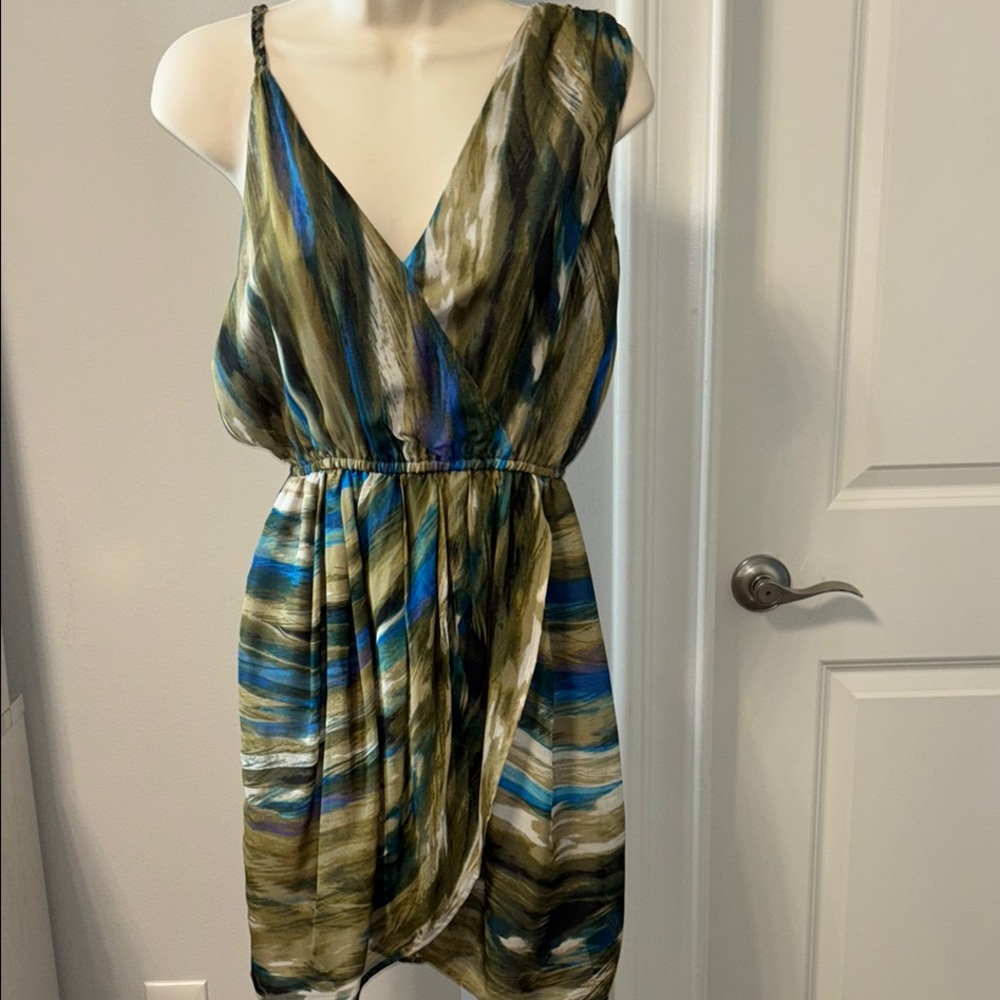 Charlie Jade Blue Green Ruched Wrap Sundress